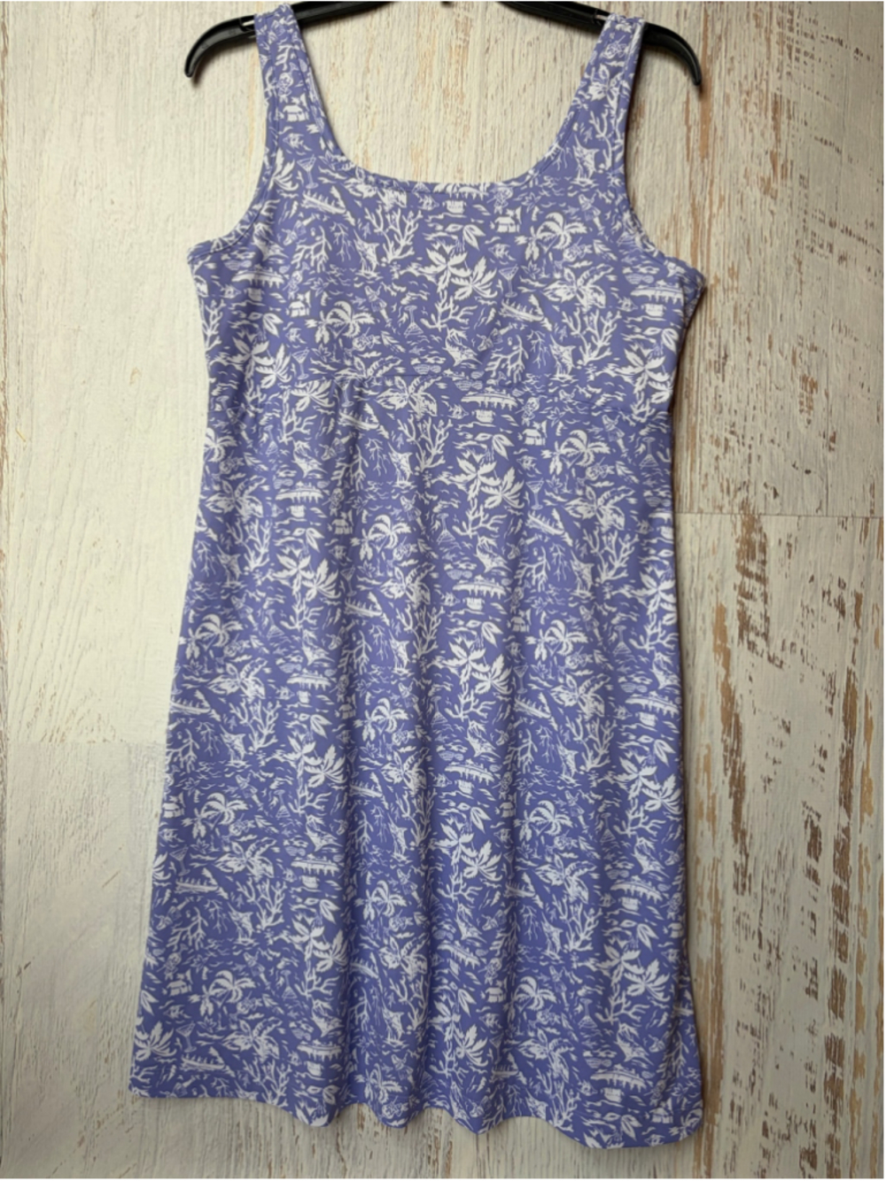 Women's Columbia PFG Mini Dress Size L Purple (Periwinkle) White Tropical Print